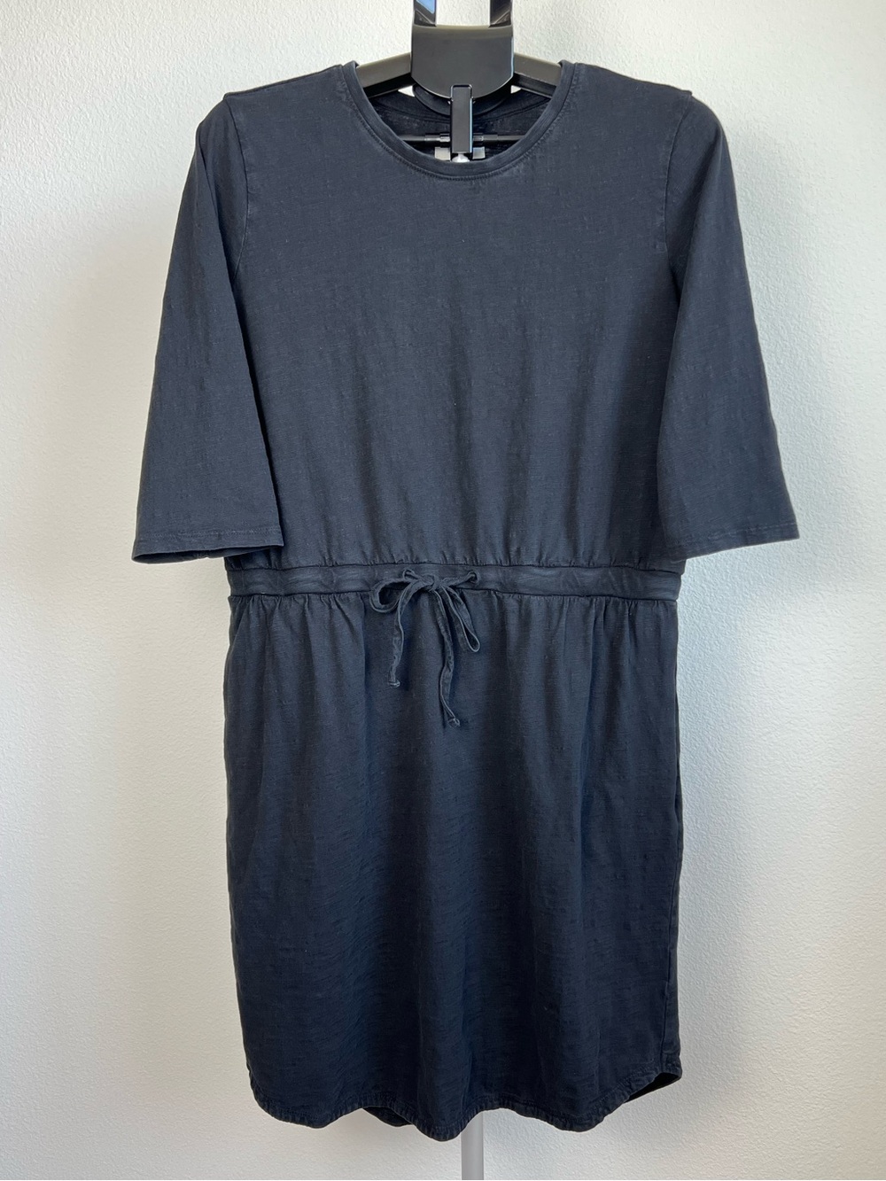 PACT Organic Cotton Black Dress Large Tie Waist‎ Pockets Capsule Minimalist